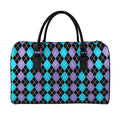 Black Purple And Blue Argyle Print Leather Duffel Bag