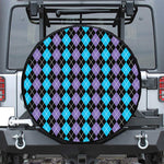 Black Purple And Blue Argyle Print Leather Spare Tire Cover