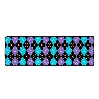 Black Purple And Blue Argyle Print Long Kitchen Mat