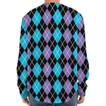 Black Purple And Blue Argyle Print Long Sleeve Baseball Jersey