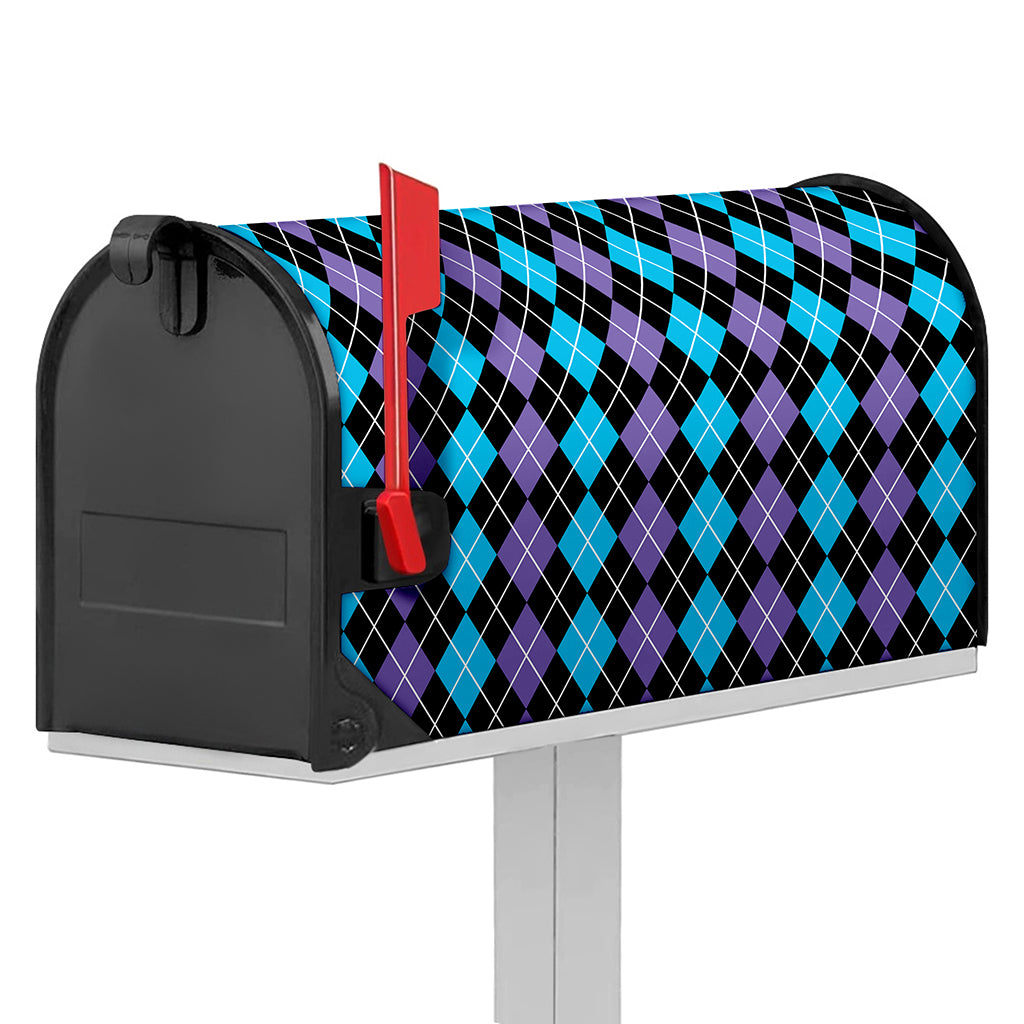 Black Purple And Blue Argyle Print Mailbox Cover