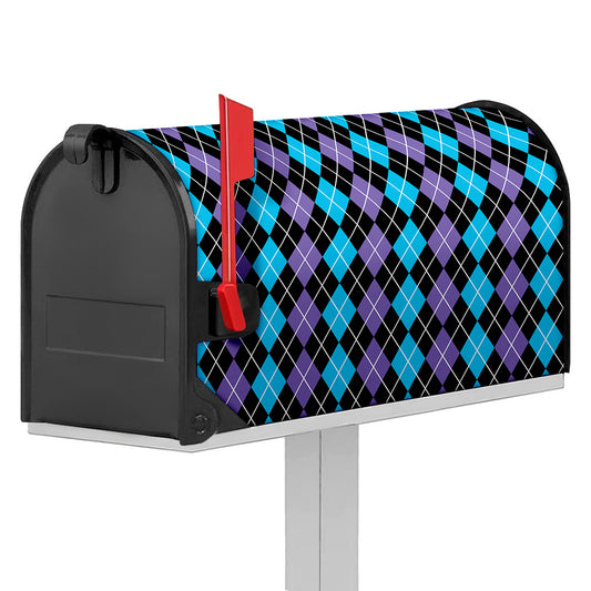 Black Purple And Blue Argyle Print Mailbox Cover