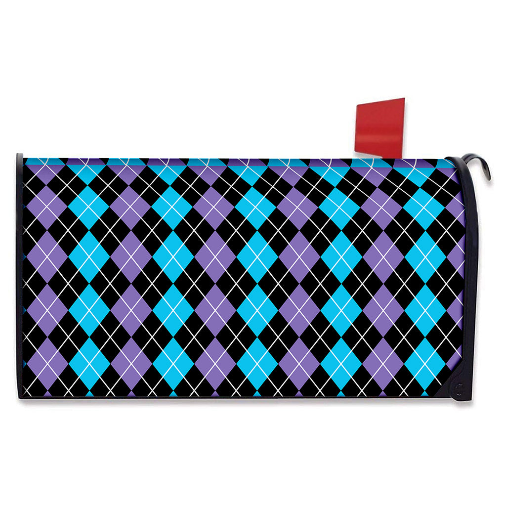 Black Purple And Blue Argyle Print Mailbox Cover