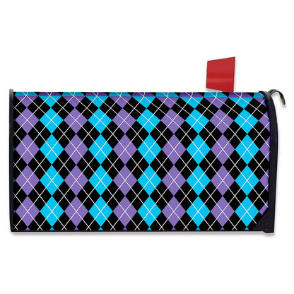 Black Purple And Blue Argyle Print Mailbox Cover