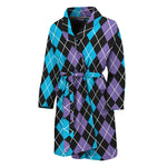 Black Purple And Blue Argyle Print Men's Bathrobe