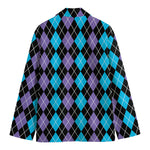 Black Purple And Blue Argyle Print Men's Blazer