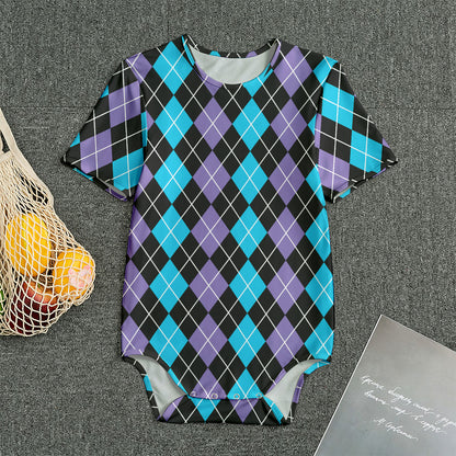 Black Purple And Blue Argyle Print Men's Bodysuit