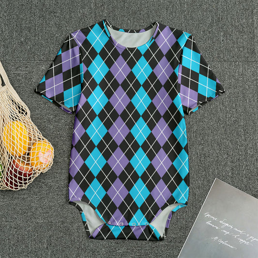 Black Purple And Blue Argyle Print Men's Bodysuit