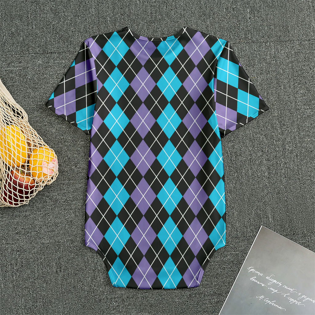 Black Purple And Blue Argyle Print Men's Bodysuit