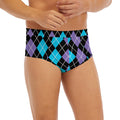 Black Purple And Blue Argyle Print Men's Briefs