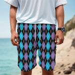 Black Purple And Blue Argyle Print Men's Cargo Shorts