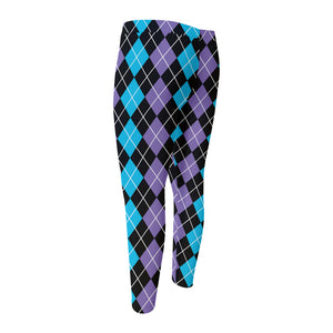 Black Purple And Blue Argyle Print Men's Compression Pants