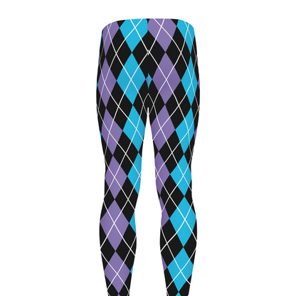 Black Purple And Blue Argyle Print Men's leggings