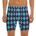Black Purple And Blue Argyle Print Men's Long Boxer Briefs