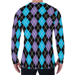Black Purple And Blue Argyle Print Men's Long Sleeve T-Shirt