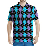 Black Purple And Blue Argyle Print Men's Polo Shirt