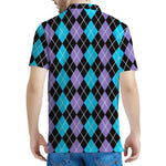Black Purple And Blue Argyle Print Men's Polo Shirt