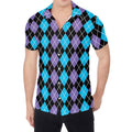 Black Purple And Blue Argyle Print Men's Shirt