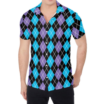 Black Purple And Blue Argyle Print Men's Shirt