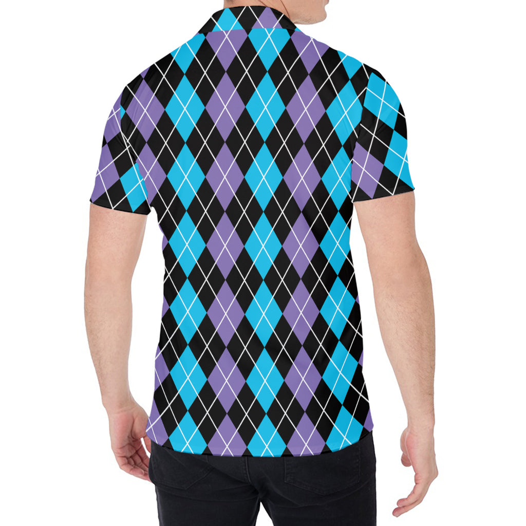 Black Purple And Blue Argyle Print Men's Shirt