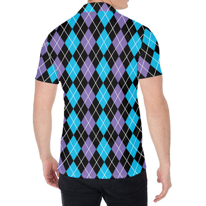 Black Purple And Blue Argyle Print Men's Shirt