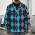 Black Purple And Blue Argyle Print Men's Shirt Jacket