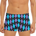 Black Purple And Blue Argyle Print Men's Short Boxer Briefs