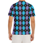 Black Purple And Blue Argyle Print Men's Short Sleeve Rash Guard
