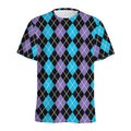 Black Purple And Blue Argyle Print Men's Athletic T-Shirt