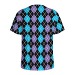 Black Purple And Blue Argyle Print Men's Sports T-Shirt
