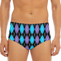 Black Purple And Blue Argyle Print Men's Triangle Swim Briefs