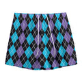 Black Purple And Blue Argyle Print Mesh Shorts