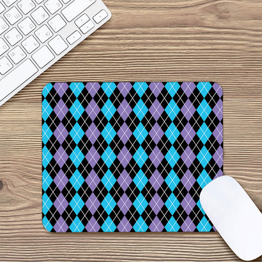 Black Purple And Blue Argyle Print Mouse Pad