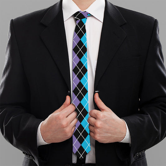 Black Purple And Blue Argyle Print Necktie