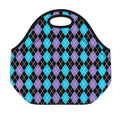 Black Purple And Blue Argyle Print Neoprene Lunch Bag
