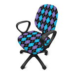 Black Purple And Blue Argyle Print Office Chair Cover
