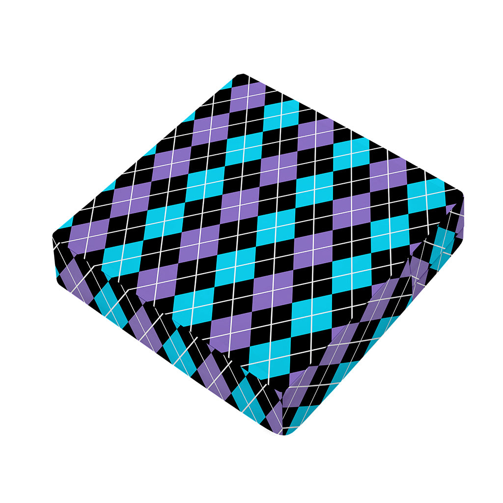 Black Purple And Blue Argyle Print Outdoor Seat Cushion Cover