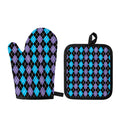 Black Purple And Blue Argyle Print Oven Mitt And Pot Holder Set