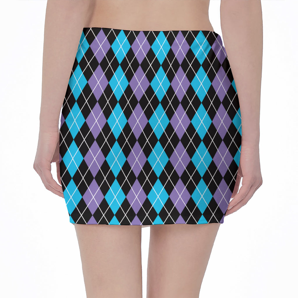 Black Purple And Blue Argyle Print Pencil Mini Skirt
