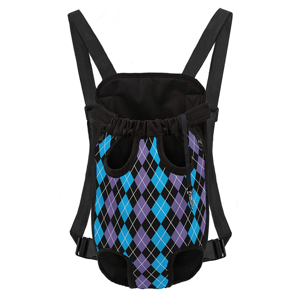 Black Purple And Blue Argyle Print Pet Carrier Backpack