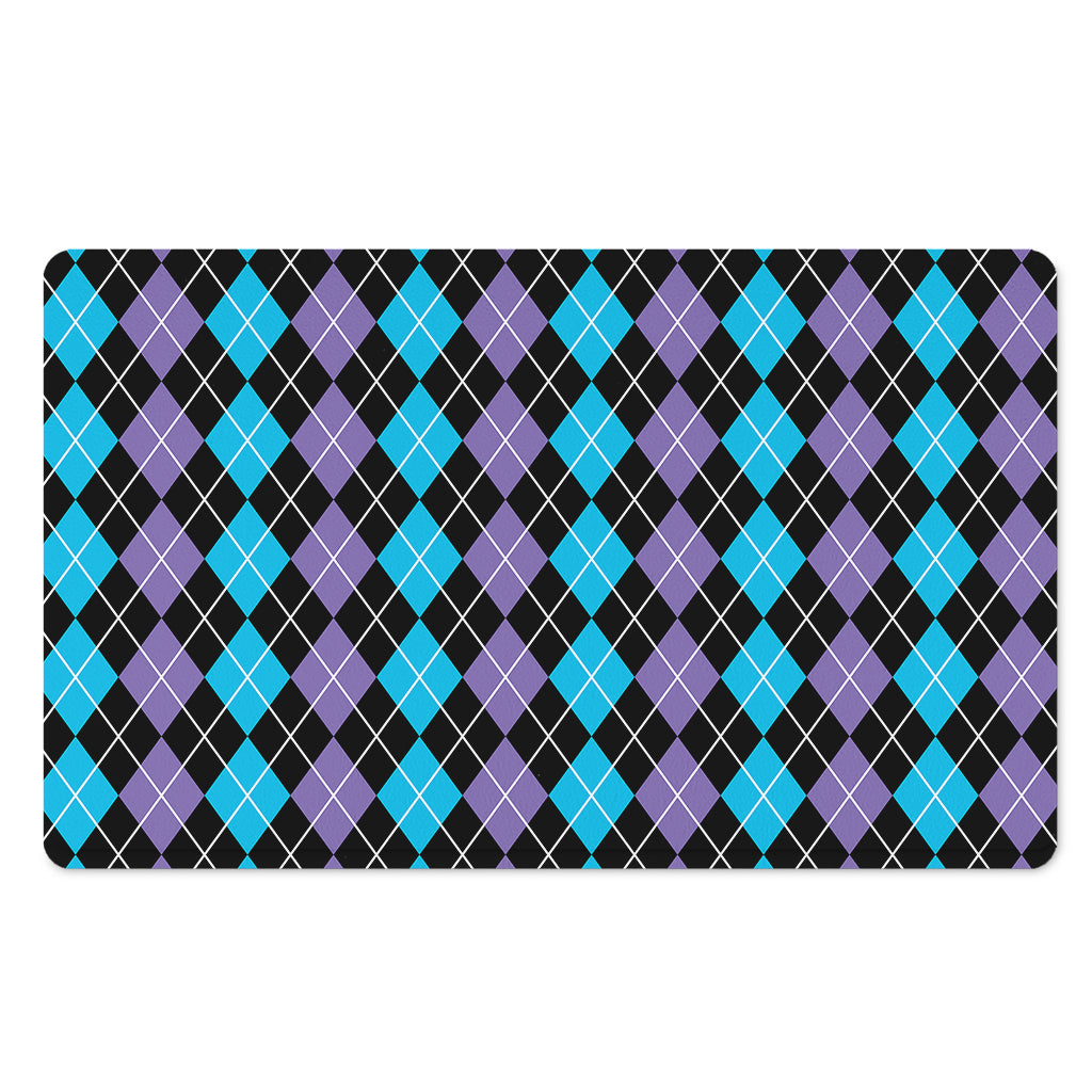 Black Purple And Blue Argyle Print Polyester Doormat