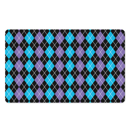 Black Purple And Blue Argyle Print Polyester Doormat