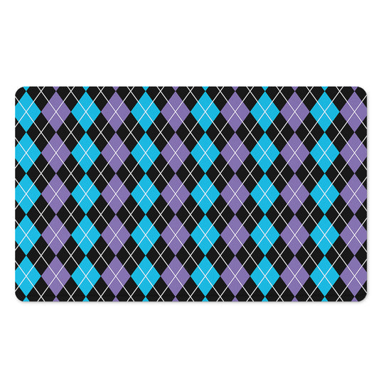 Black Purple And Blue Argyle Print Polyester Doormat