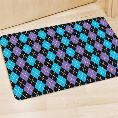 Black Purple And Blue Argyle Print Polyester Doormat