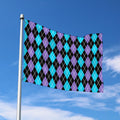Black Purple And Blue Argyle Print Polyester Flag