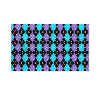 Black Purple And Blue Argyle Print Polyester Flag