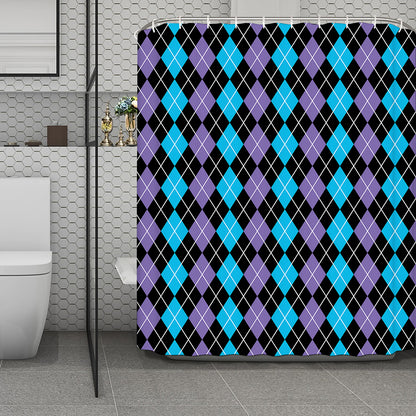 Black Purple And Blue Argyle Print Polyester Shower Curtain