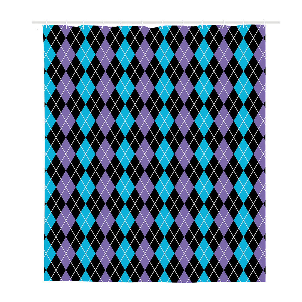 Black Purple And Blue Argyle Print Polyester Shower Curtain