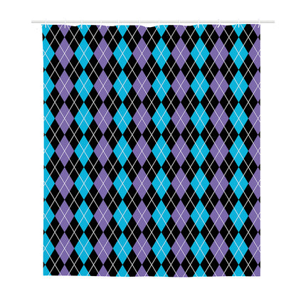 Black Purple And Blue Argyle Print Polyester Shower Curtain