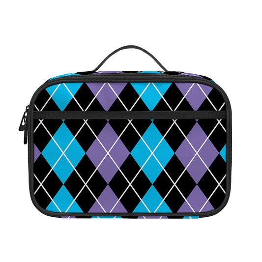 Black Purple And Blue Argyle Print Portable Lunch Bag